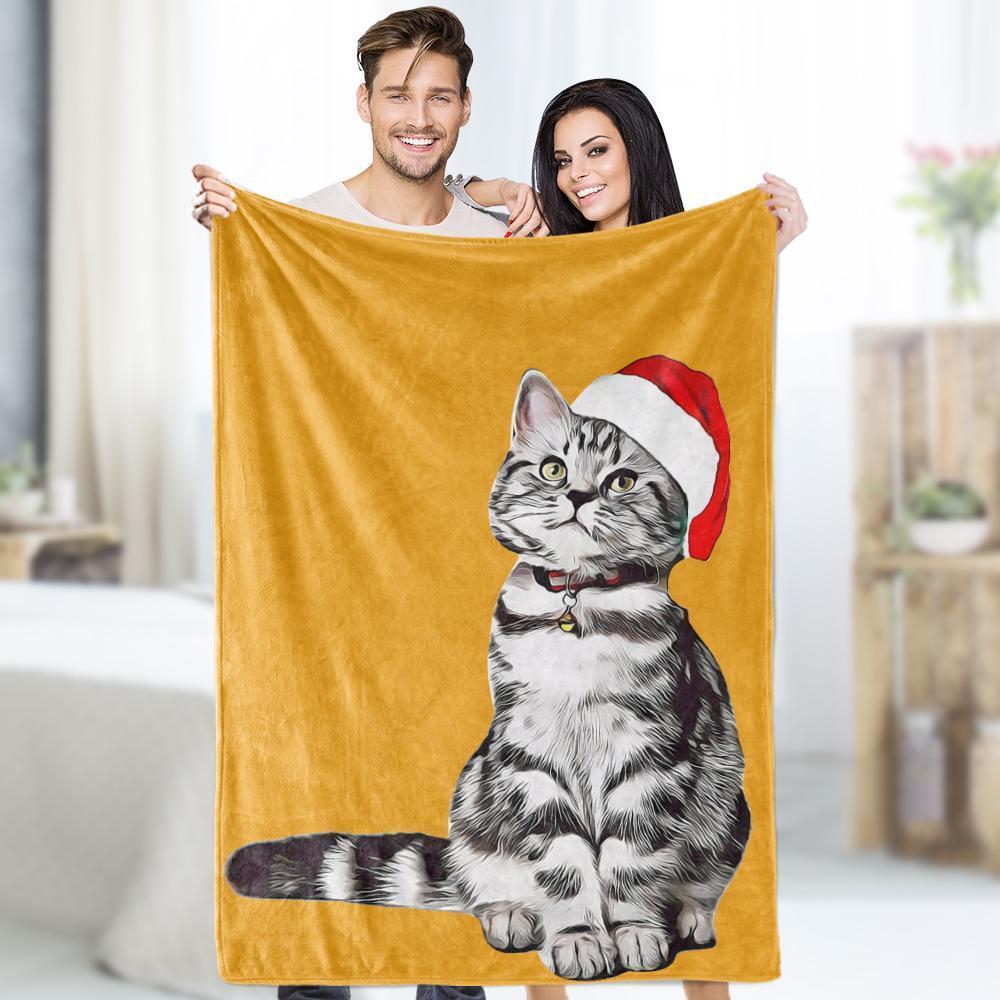 Custom Cat Blankets Personalized Pet Photo Blankets Painted Art Portrait Fleece Throw Blanket Festival Gift