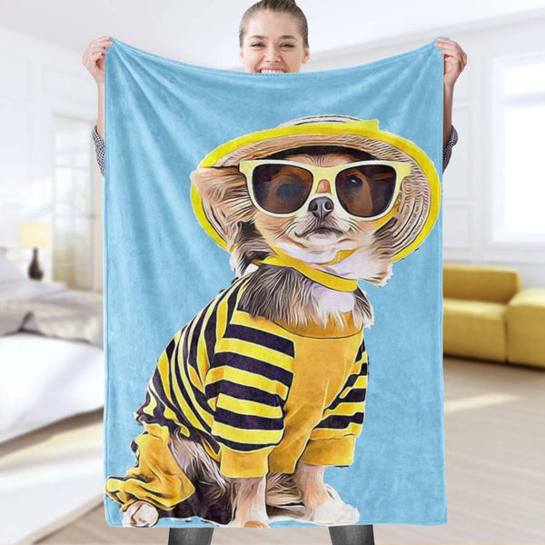 Custom Pet Blanket Painted Art Portrait Fleece Personalized Dog Photo Blankets Meaningful Gifts