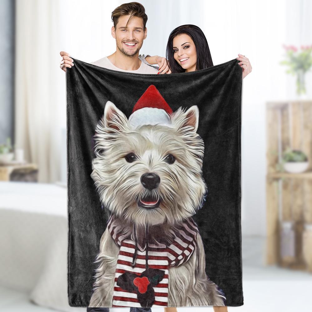 Custom Dog Blankets Personalized Pet Photo Blankets Painted Art Portrait Fleece Throw Blanket Festival Gift  For Him
