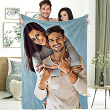 Personalized Gift for Her Custom Couple Photo Painted Art Portrait Fleece Throw Blanket