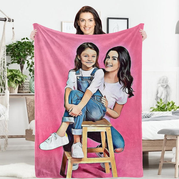 Father's Day Gift Custom Photo Painted Art Portrait Fleece Throw Blanket Personalized Gift