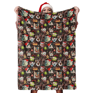 Christmas Blanket Gift Merry Christmas Cat Blanket Happy Holiday Fleece Blanket