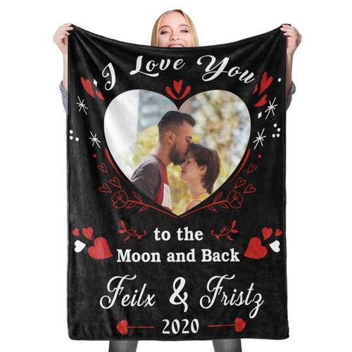 Anniversary Gift Personalized Couple Photo Blanket Custom Text Fleece Blanket