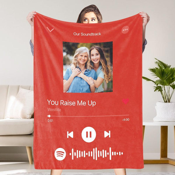 Scannable Spotify Music Code Custom Photo Blanket Personalized Photo Blanket Red