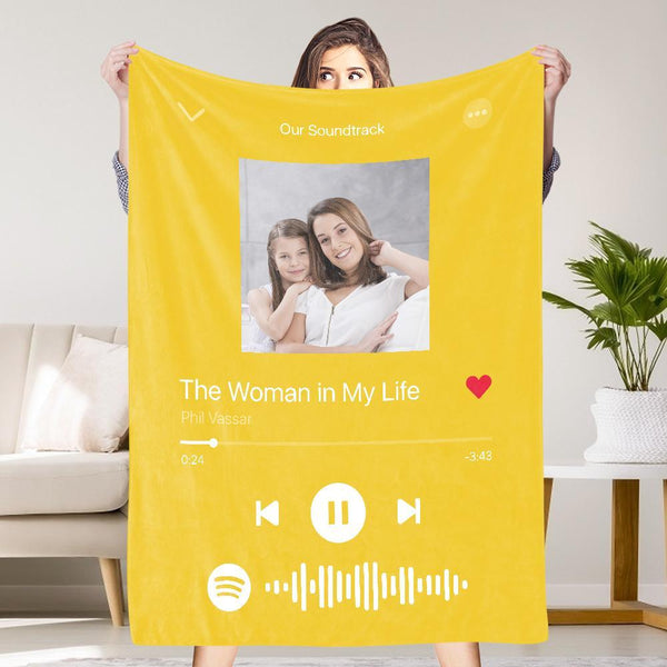 Father's Day Gift Scannable Spotify Music Code Blanket Custom Photo Personalized Photo Blanket Yellow
