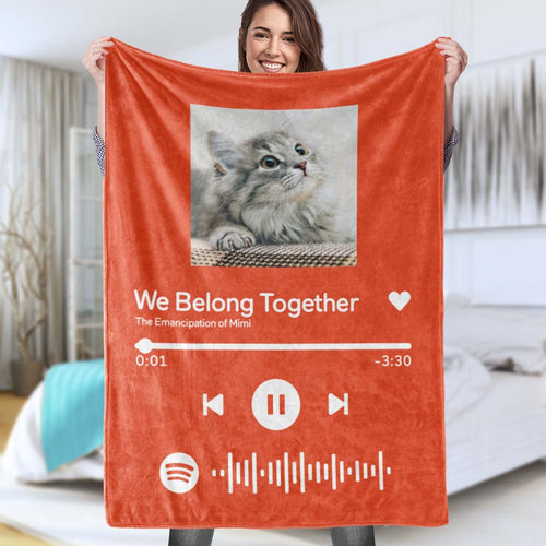 Scannable  Music Code Custom Pet Photo Blanket Personalized Photo Blanket Red
