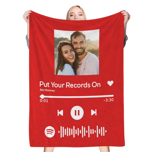 Scannable Spotify Music Code Custom Photo Blanket Personalized Photo Blanket Red
