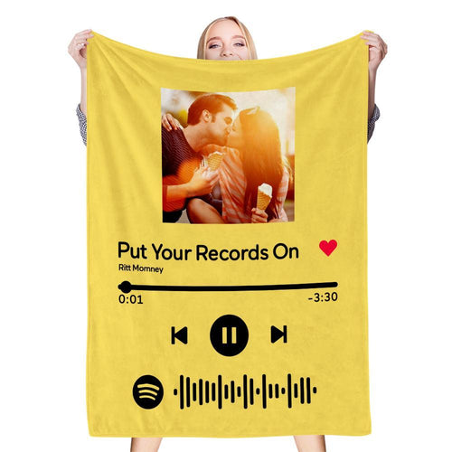Scannable  Music Code Blanket Custom Photo Personalized Photo Blanket Yellow