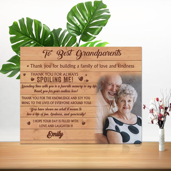 Personalized Gift Custom Family Photo Wall Decor Painting Canvas With Text - To Best Grandparents
