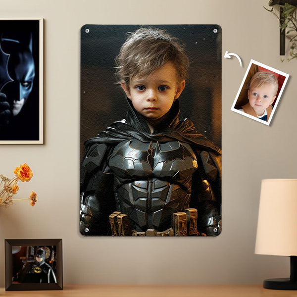 Personalized Face Batman Metal Poster Custom Photo Portrait Gifts for Kids - customphototapestry