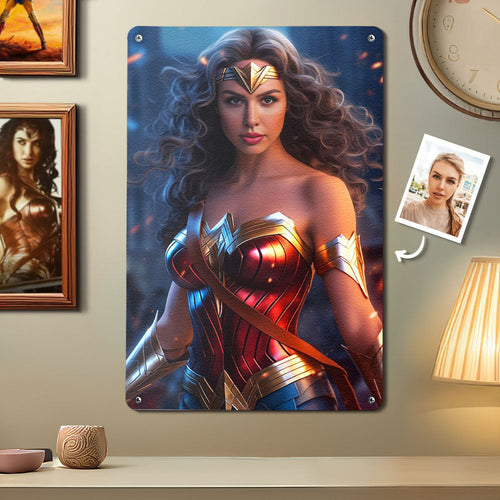 Personalized Face Wonder Woman Metal Poster Custom Photo Portrait