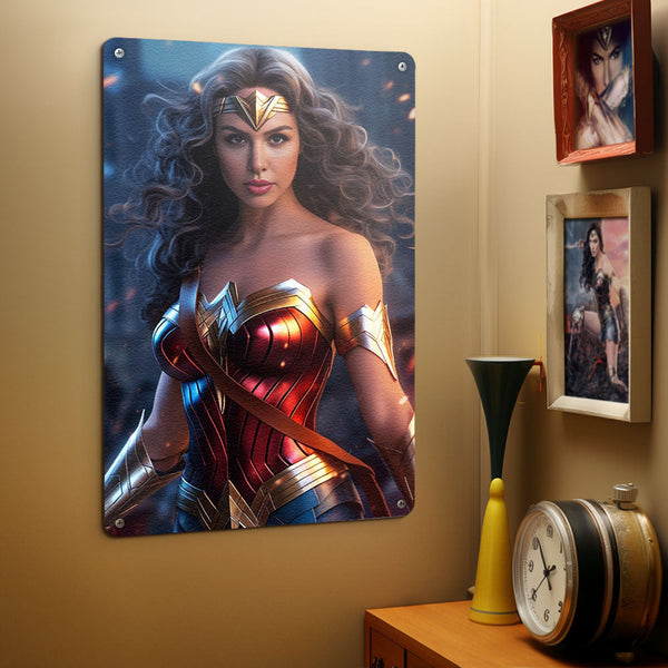 Personalized Face Wonder Woman Metal Poster Custom Photo Portrait - customphototapestry