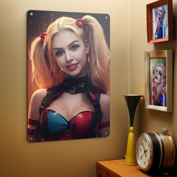 Personalized Face Harley Quinn Gifts for Girls Metal Poster Custom Photo Portrait - customphototapestry