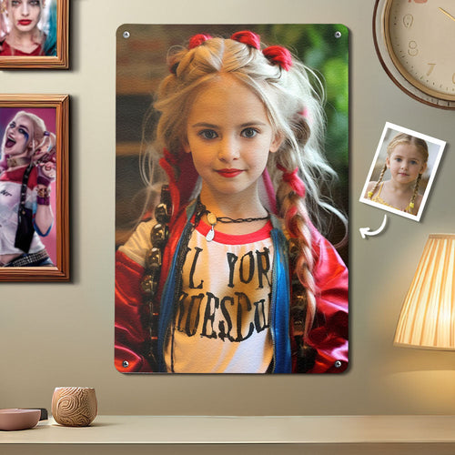 Personalized Face Harley Quinn Gifts for Girls Metal Poster Custom Photo Portrait
