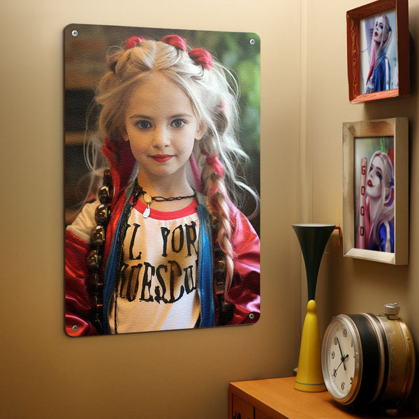Personalized Face Harley Quinn Metal Poster Custom Photo Portrait - customphototapestry