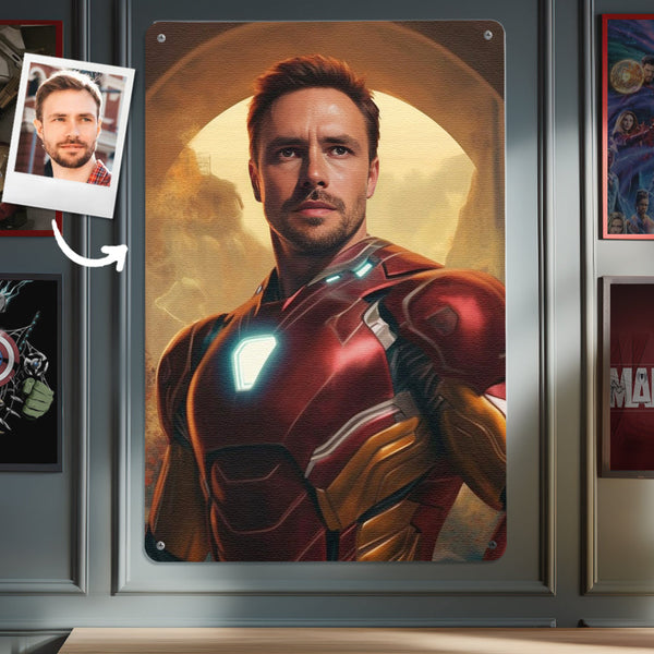 Personalized Face Ironman Metal Poster Custom Photo Gifts for Him - customphototapestry