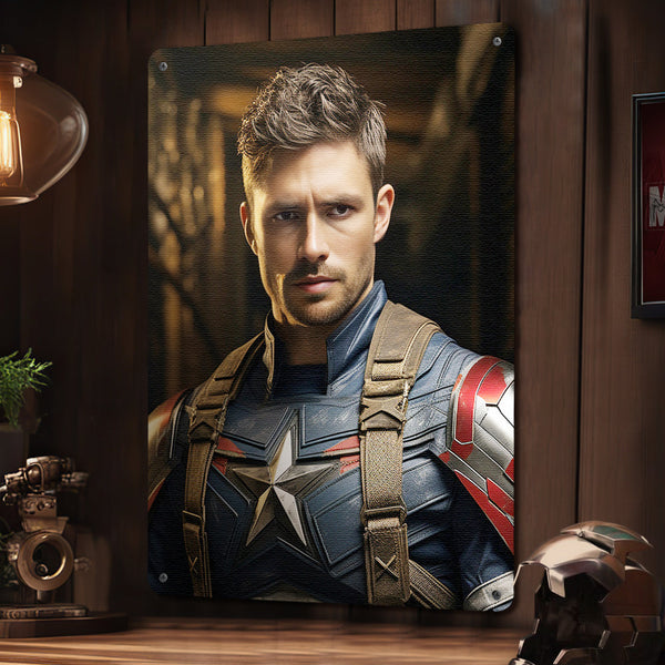 Personalized Face Captain America Metal Poster Custom Photo Gifts for Him - customphototapestry