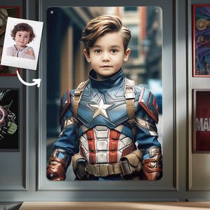 Personalized Face Captain America Metal Poster Custom Photo Gifts for Kids