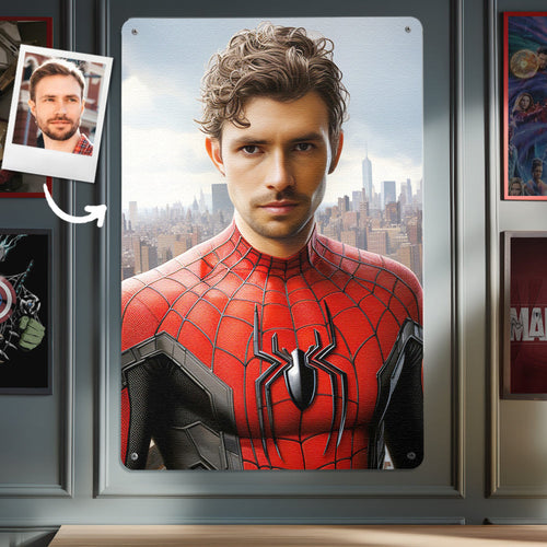 Personalized Face Spiderman Metal Poster Custom Photo Gifts for Him