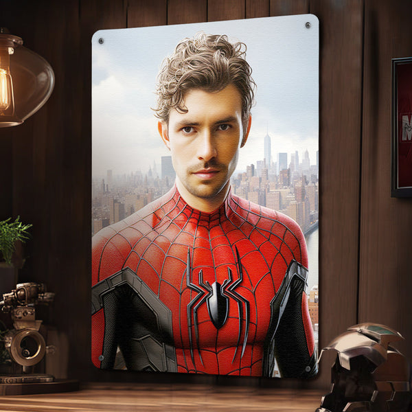 Personalized Face Spiderman Metal Poster Custom Photo Gifts for Him - customphototapestry