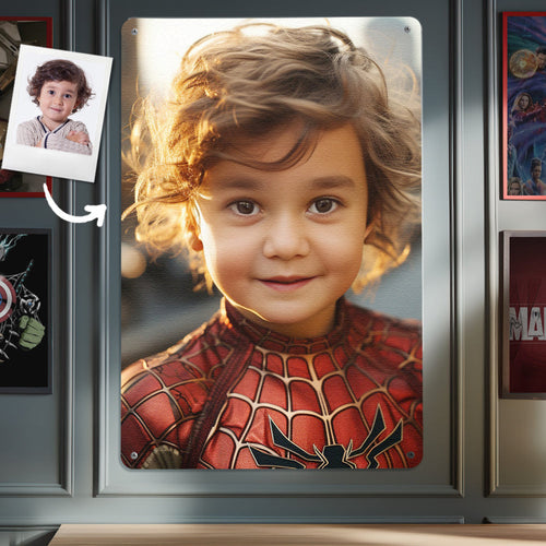 Personalized Face Spiderman Metal Poster Custom Photo Gifts for Kids
