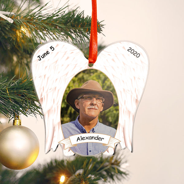 Personalized Photo Angel Wings Ornament Memorial Hanging Acrylic Picture Frame Christmas Day