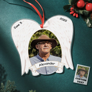 Personalized Photo Angel Wings Ornament Memorial Hanging Acrylic Picture Frame Christmas Day