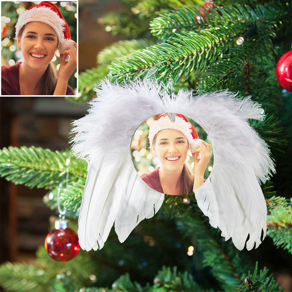 Personalized Photo Angel Feather Wings Memorial Hanging Ornament Christmas Day