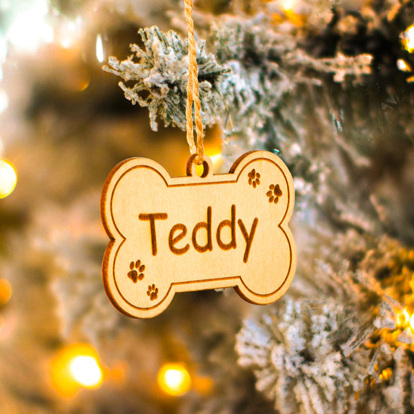Personalized Christmas Wooden Ornament Custom Dog Bone Ornament Christmas Gift for Dog Lovers