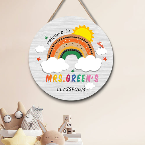 Custom Rainbow Cute Teacher Door Sign, Welcome Sign Gift for Teacher