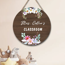 Custom Name Vintage Flower Door Hanger, Teacher Name Sign - 