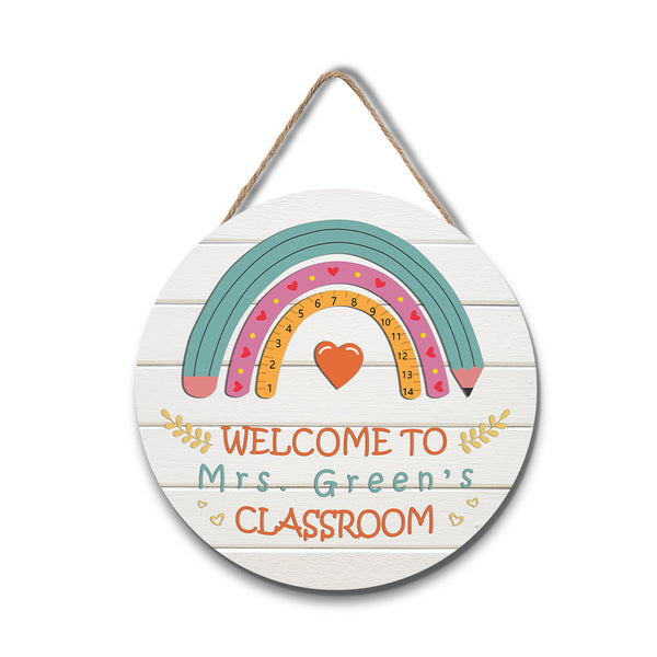 Custom Rainbow Teacher Door Sign, Welcome Sign Gift for Teacher - 