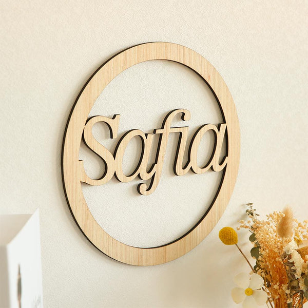 Custom Engraved Wooden Block Circular Name Wall Label A Special Gift For Friends
