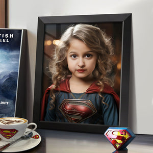Custom Face Superwoman Personalized Portrait from Photo Wooden Frame Gifts for Kids / Girl