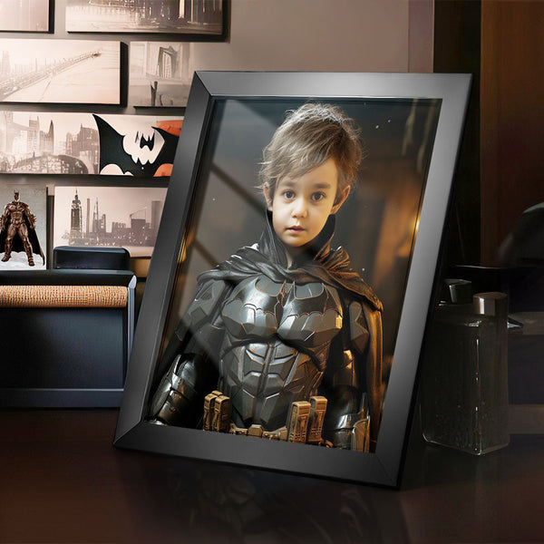 Custom Face Batman Personalized Photo Portrait Wooden Frame Gifts for Kids - customphototapestry