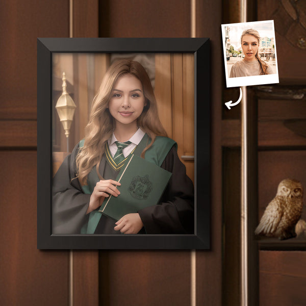 Custom Face Frame Slytherin Personalized Portrait Hogwarts Gifts for Girls - customphototapestry
