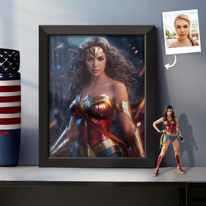 Wonder Woman Custom Face Frame Gifts for Her Personalized Portrait Home Decor