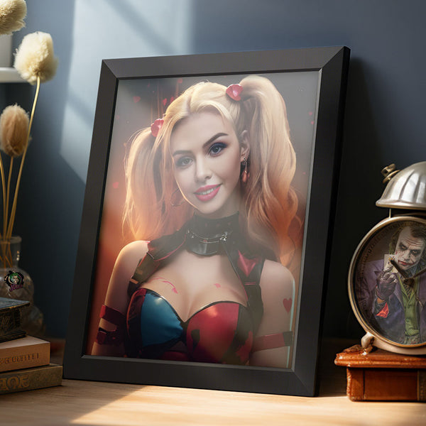 Custom Face Frame Harley Quinn Gifts for Her Personalized Portrait Home Decor - customphototapestry