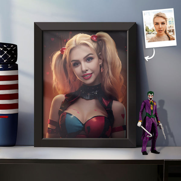 Custom Face Frame Harley Quinn Gifts for Girls Personalized Portrait Home Decor - customphototapestry