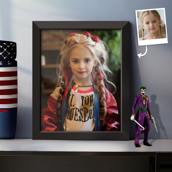 Custom Face Frame Harley Quinn Gifts for Her Personalized Portrait Home Decor - customphototapestry