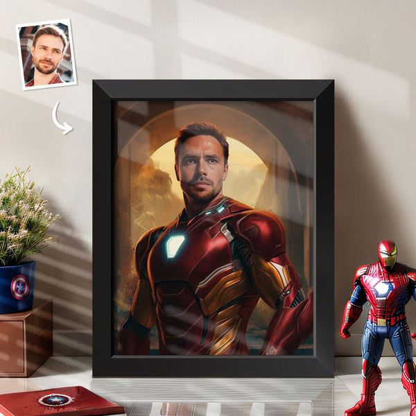 Personalized Face Ironman Frame Gifts for Him Custom Portrait from Photo - customphototapestry