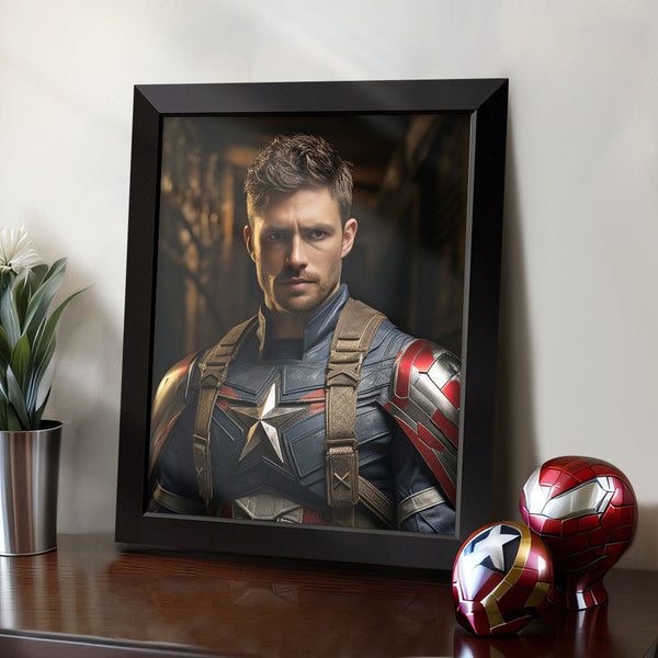 Custom Face Frame Captain America Personalized Portrait Home Decor Gifts for Him - customphototapestry