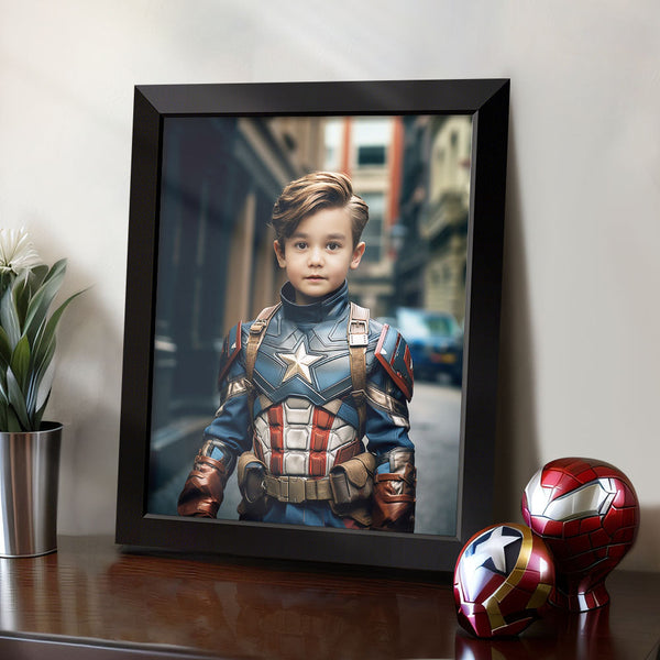 Custom Face Frame Captain America Personalized Portrait Home Decor Gifts for Kids - customphototapestry