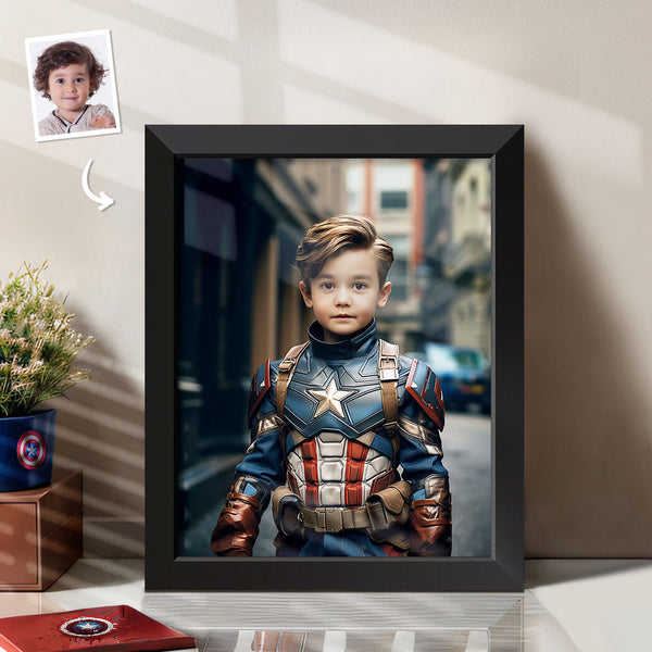 Custom Face Frame Captain America Personalized Portrait Home Decor Gifts for Kids - customphototapestry