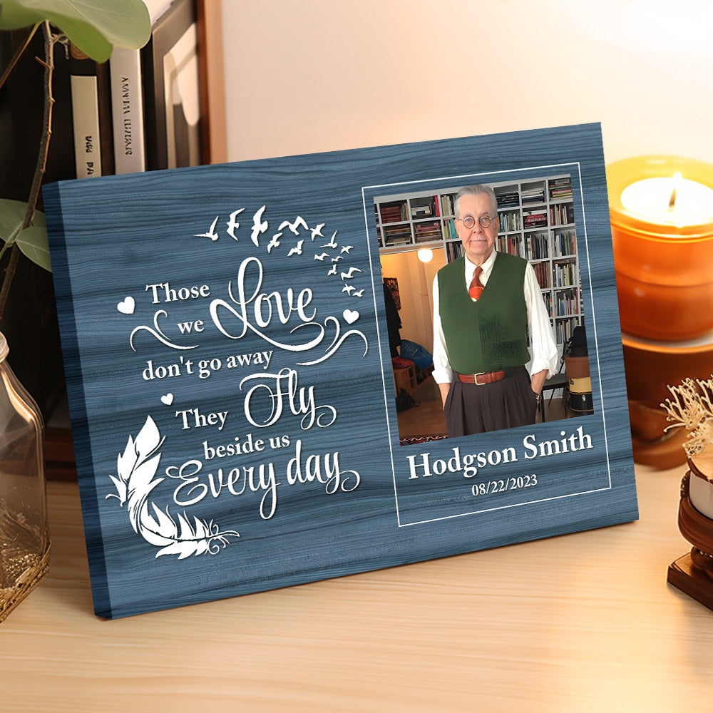 Custom Photo Memorial Frame with Name and Date Those We Love Don't Go Away - customphototapestry