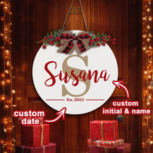 Personalized Wooden Last Name Sign Christmas Welcome Door Sign Farmhouse Style Door Hanger - customphototapestry