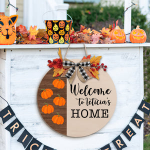 Personalized Wooden Last Name Sign Fall Pumpkin Welcome Door Sign Farmhouse Style Door Hanger