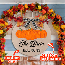 Personalized Wooden Last Name Sign Fall Pumpkin Welcome Door Sign Farmhouse Style Door Hanger Home Decor Gifts - customphototapestry