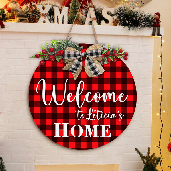Personalized Wooden Last Name Sign Christmas Welcome Door Sign Farmhouse Style Door Hanger Home Decor Gifts - customphototapestry