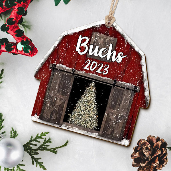 Personalized Red Barn Christmas Ornament Gift for Family - customphototapestry